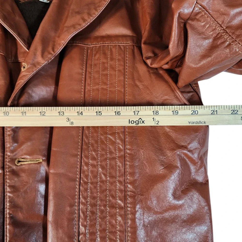 Vintage Genuine Leather Blazer Jacket Men's 42 Brown Faux Fur Lined Made in USA‎